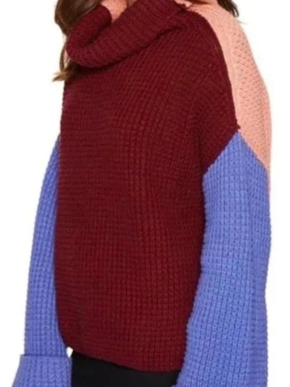 Free People Park City Pullover Color Block Cowl Sweater Iversized S